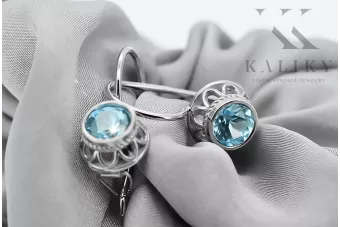 Vintage craft Earrings Aquamarine Sterling silver 925 vec117s
